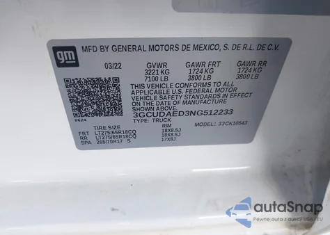 2022 Chevrolet Silverado 1500 4Wd Short Bed Wt from USA, damaged, VIN 3GCUDAED3NG512233